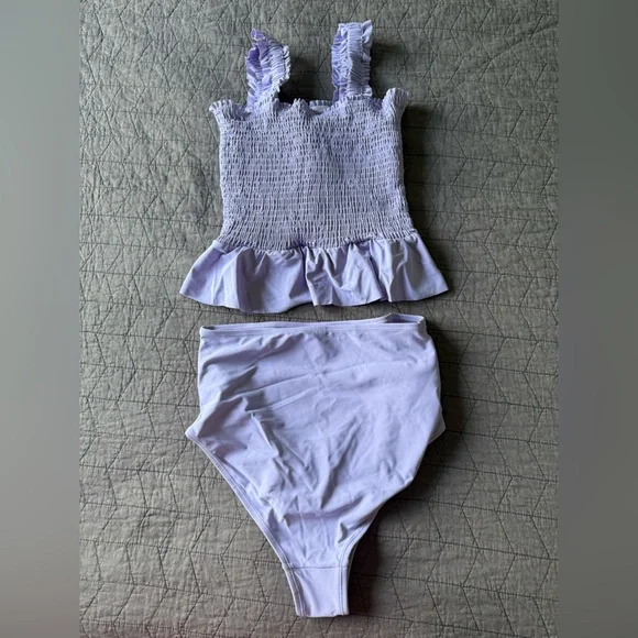 NWT Rad Swimwear Saidee Lilac Smocked Peplum Tankini Bathing Suit Top M Bottom L - Picture 3 of 15